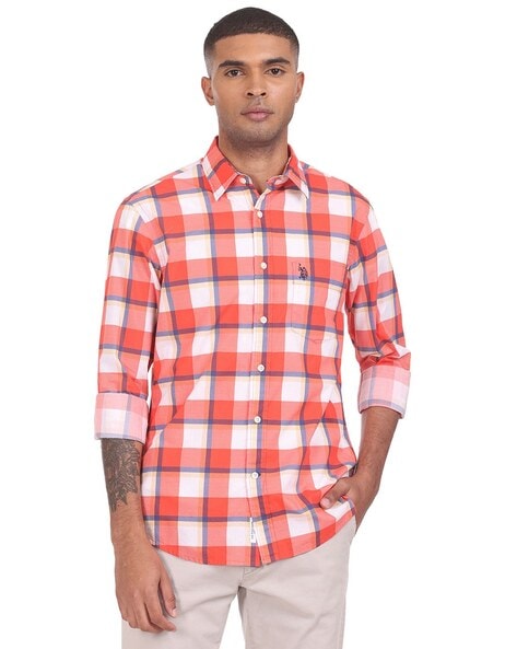 red and white check shirt mens