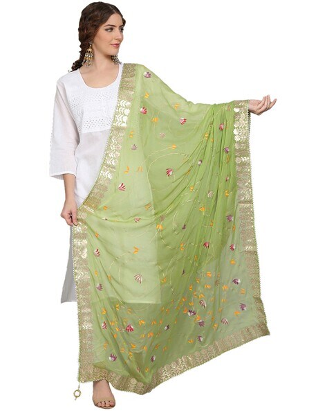 Floral Hand Painted Jabama Georgette Dupatta Price in India