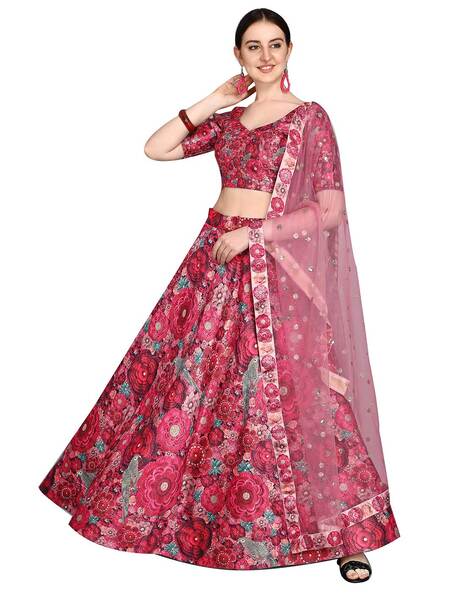 Buy Women's Semi-stitched Embroidered Net Lehenga Choli with Dupatta set  (Blue to Red) Online at Best Prices in India - JioMart.