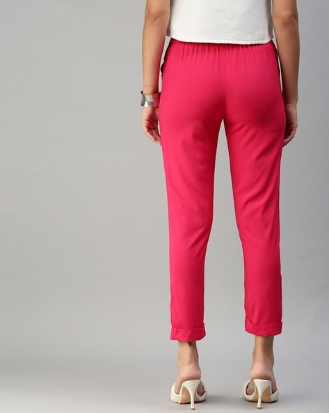 Hot Pink Solid Striaght Fit Pants – FusionBeats.in