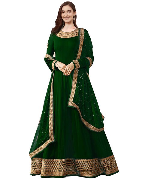 Embellished Semi-Stitched Anarkali Dress Material Price in India
