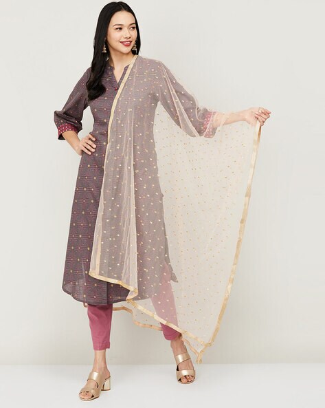 Polka-Dot Pattern Dupatta with Contrast Border Price in India