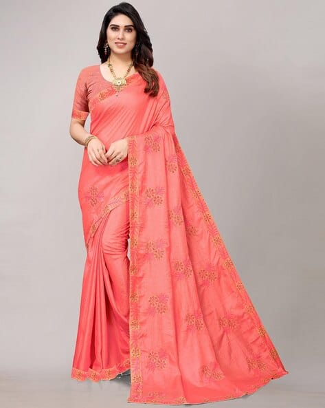 Floral Embroidered Saree with Blouse Piece