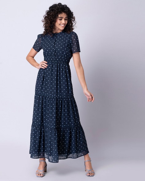 Polka Dot Print Tiered Dress