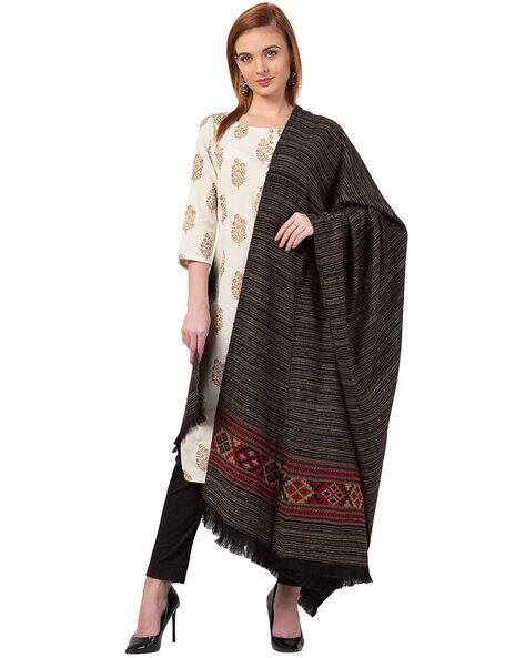 Striped Shawl with Fringes view 2