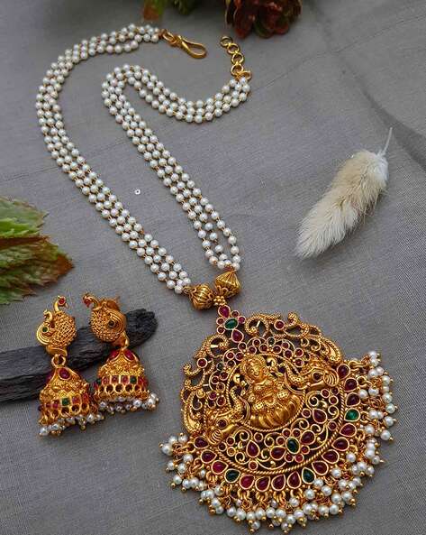 Buy Gold plated Imitation Jewelry Set Long Lakshmi Necklace Set - Griiham