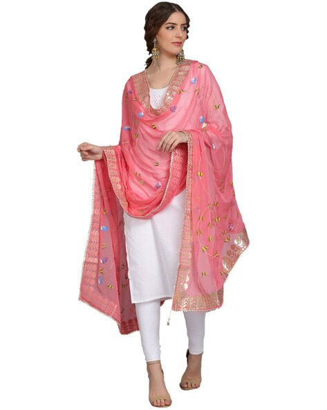 Floral Hand Painted Jabama Georgette Dupatta Price in India