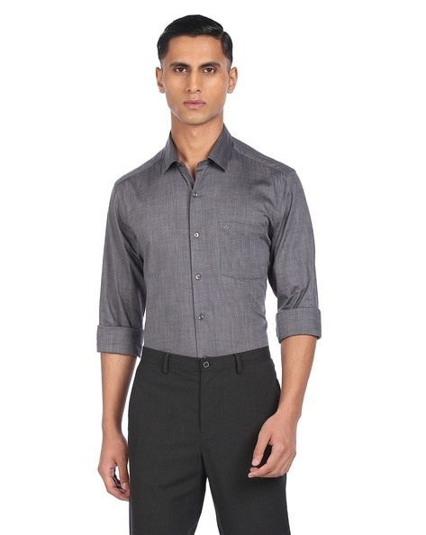 VAN HEUSEN Men Self Design Formal Grey Shirt - Buy VAN HEUSEN Men Self  Design Formal Grey Shirt Online at Best Prices in India | Flipkart.com