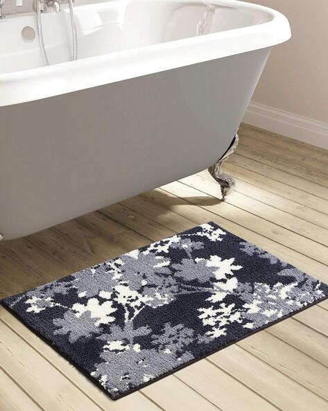 Bath Mat Light Blue Bathroom Mat 40cm 60cm, White Flower Bath Mat