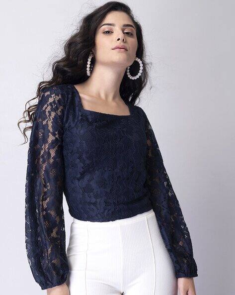 Buy Navy Blue Shirts,Topsu0026Tshirts for Women by FABALLEY Online | Ajio.com
