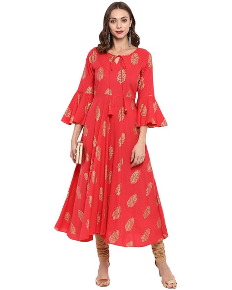 Party Wear Kurti for Women Pink Floral Printed Flared Sleeves Thread Work  Kurta Gift for Her Indian Tunic Top Tees Ethnic Wear Women - Etsy