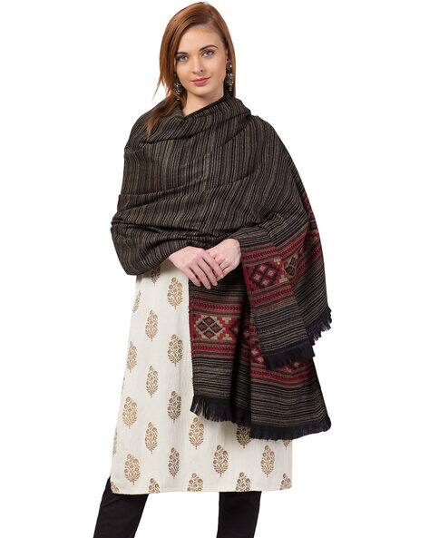 Striped Shawl with Fringes view 3
