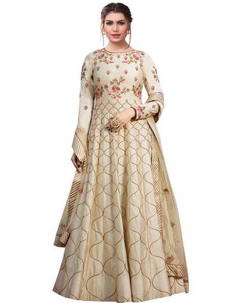 Embellished Semi-stitched Anarkali Dress Material Price in India