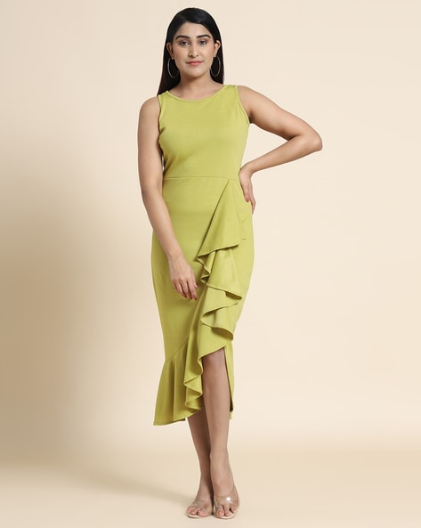 Midi dress with ruffle clearance bottom