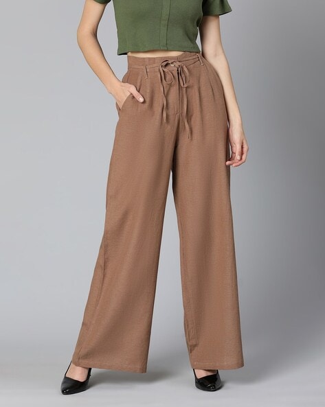 Amazon.com: Pleated Pants for Women Elegant Striped Split Loose Casual  Solid High WAIS Elastic Belted Front Bow Tie Palazzo Trousers Lightweight  Flowy Wide Leg Polyester Lounge Pants for Yoga Sport Khaki :