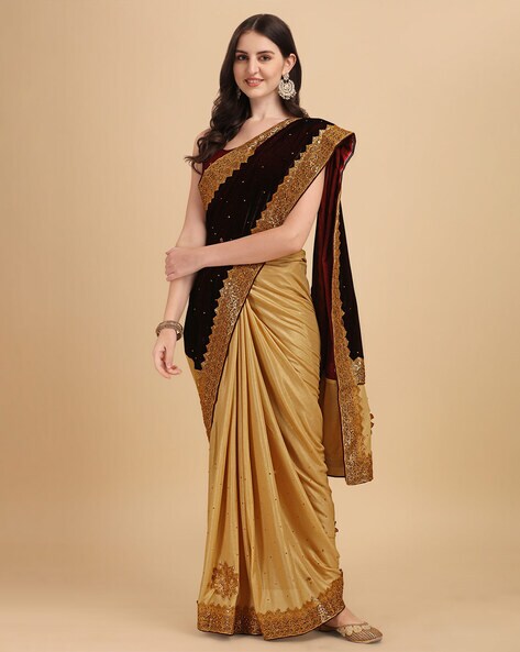 Beige Chiffon Saree in Gota Barfi Work - Rana's by Kshitija