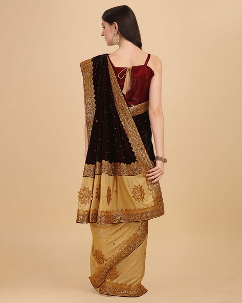 Navy Blue Silk Saree With Maroon Blouse | Kolour