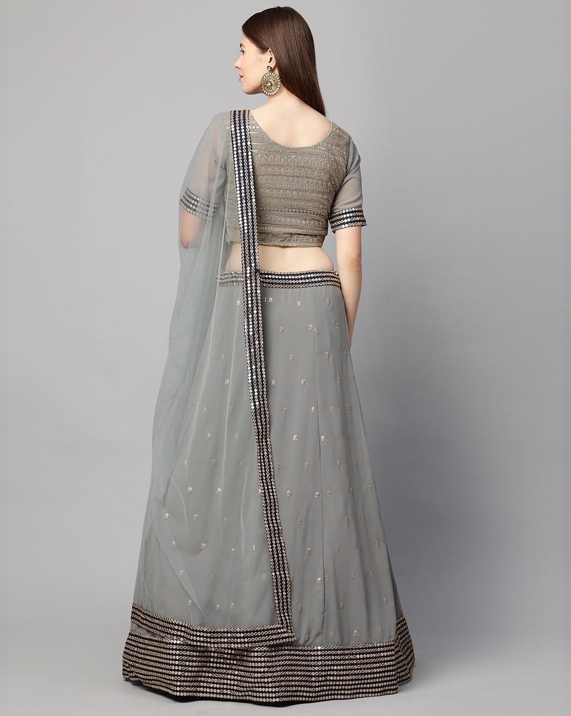 Lehenga Choli Online - Grey Stone Embellished Twin Layered Lehenga Choli