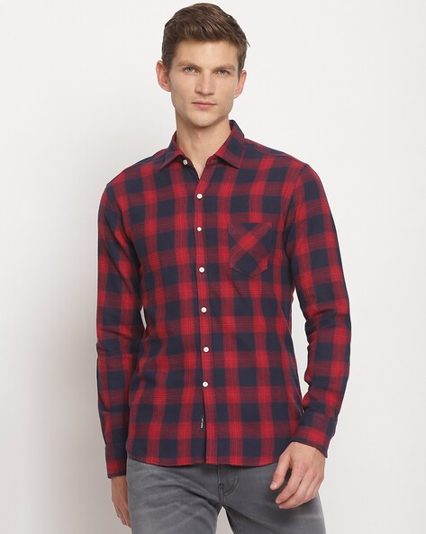 VINTAGE Checks Red & Blue Flannel Shirt