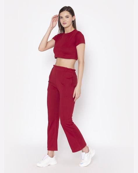 Twenty Dresses by Nykaa Fashion Sets  Buy Twenty Dresses by Nykaa Fashion  Maroon Style Becomes You Crop Top With Pants Set of 2 Online  Nykaa  Fashion