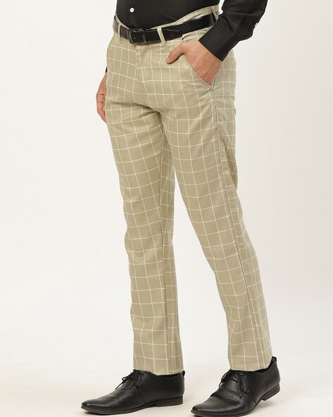 Buy Louis Philippe Men Cream Coloured Checked Trousers - Trousers for Men  19009494 | Myntra