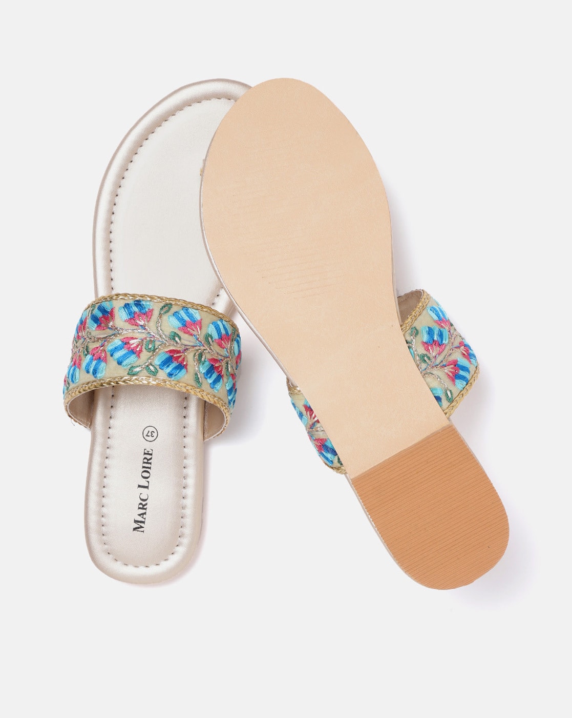 Buy Marc Loire Women Blue Embroidered Leather Ethnic One Toe Flats - Flats  for Women 16854926 | Myntra