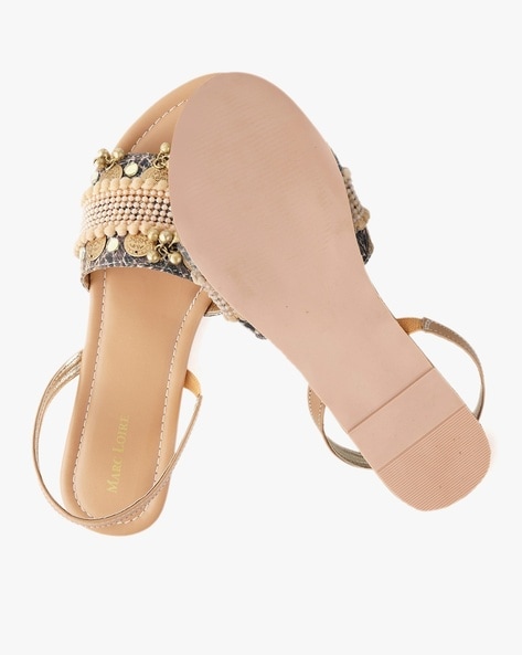 Buy Marc Loire Embellished Nude T-Straps Sandals online