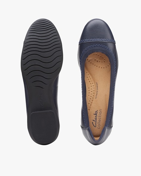 Clarks womens outlet navy flat shoes