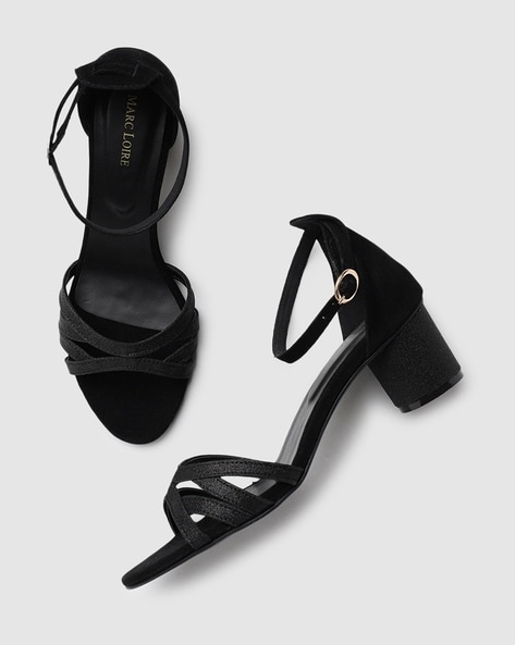 Black Suedette Gem Embellished Block Heel Sandals | New Look