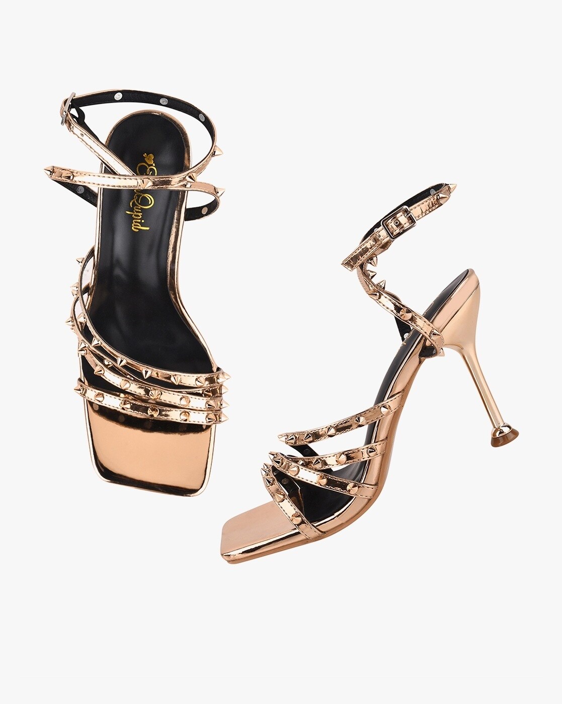 Gold three best sale strap heels