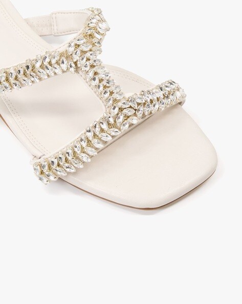 Buy David's Bridal Jeweled Metallic Ankle Strap Flat Sandals Style Alessia  Online at desertcartINDIA