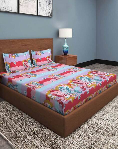 KLOTTHE Cartoon Characters Double BedSheet with 2 Pillow Cover