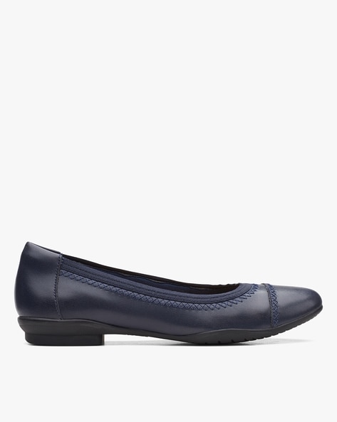 Clarks womens navy clearance flat shoes