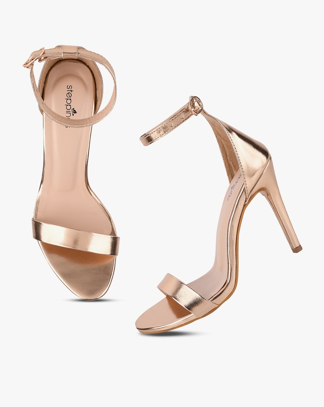 Silver Metallic Slant-Heel Ankle-Strap Sandals - CHARLES & KEITH IN