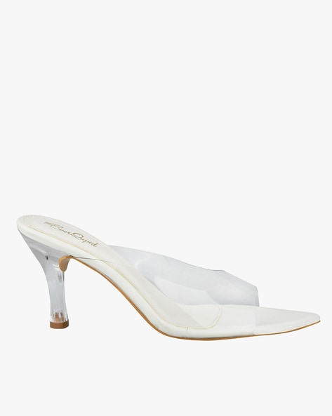 Buy Lemon & Pepper Off White Solid/Plain Square Toe Heels Sandals online