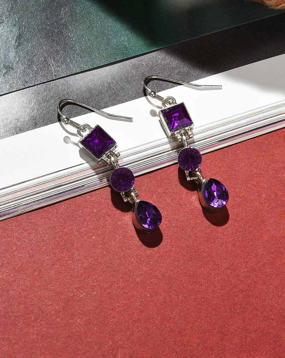 Buy Gorgeous Purple And Gold Diamond Earrings Online Collection Online From  Surat Wholesale Shop