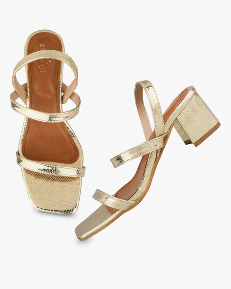 Gold slingback block online heels