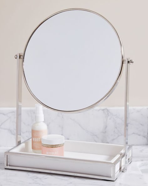 Buy West Elm Modern Resin Stone Vanity Mirror with Tray, White Color Home  & Kitchen