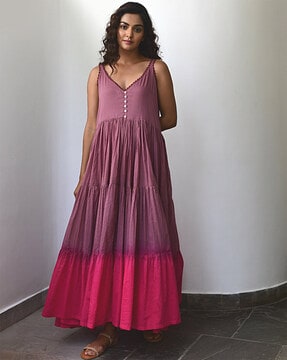 Buy Myaara Solid Tiered Dress, Tangerine Color Women