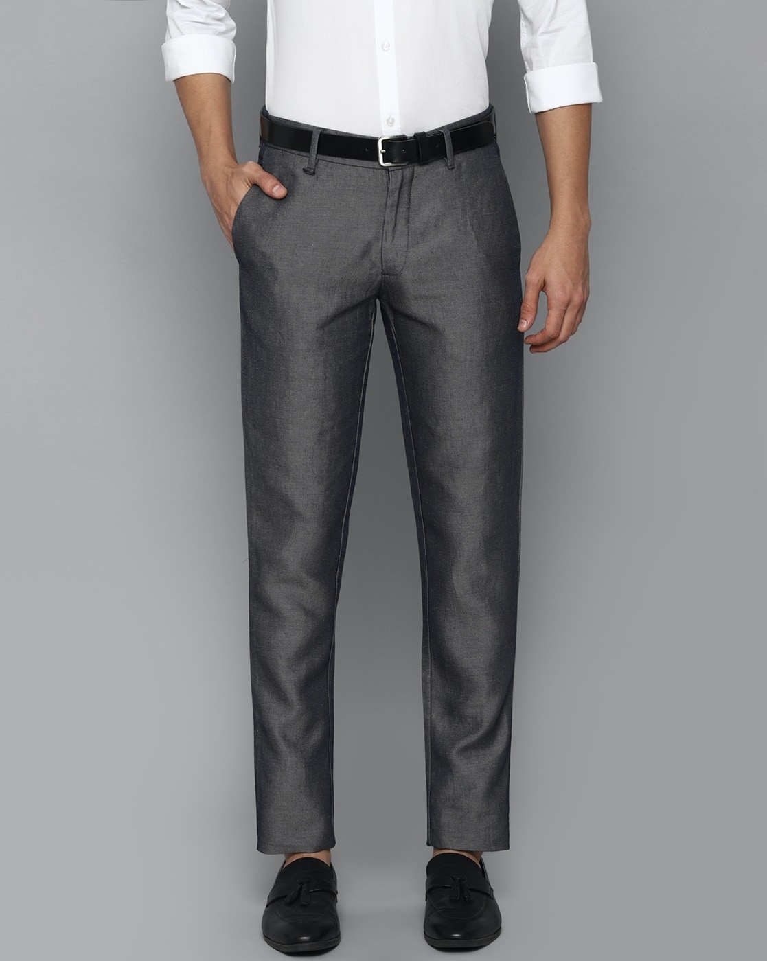 Buy Men Navy Slim Fit Stripe Flat Front Formal Trousers Online - 711512 | Louis  Philippe