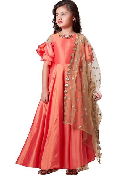 Girls Kids Frill Silk Frock at best price in Madurai | ID: 2852059568991