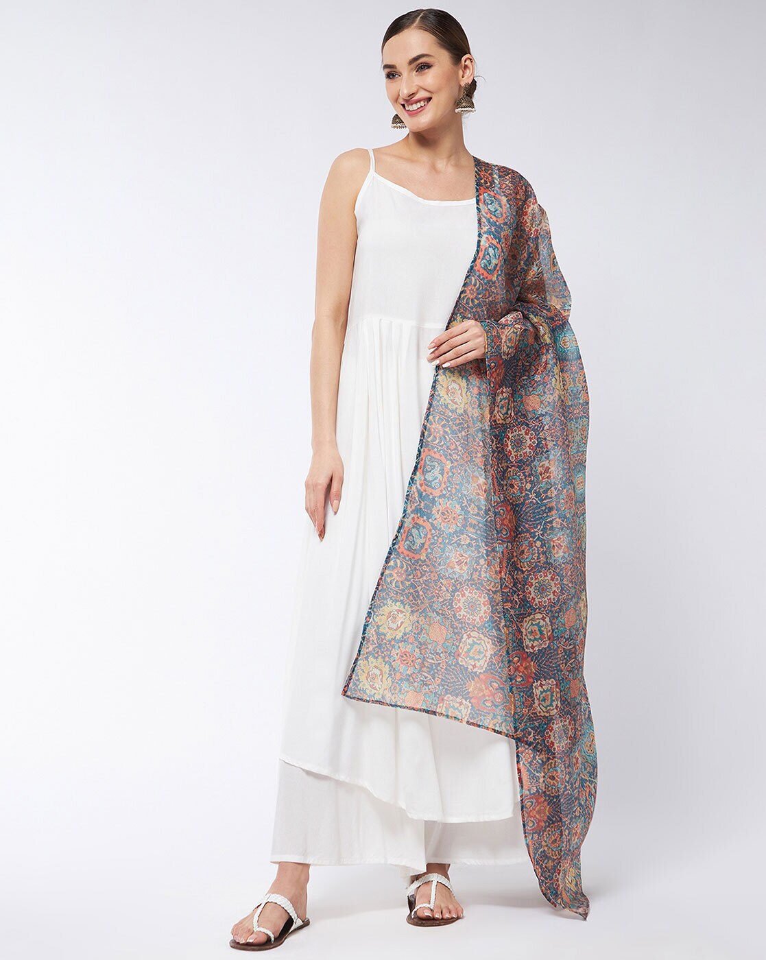 White Strappy Kurta Palazzo Set - InWeave