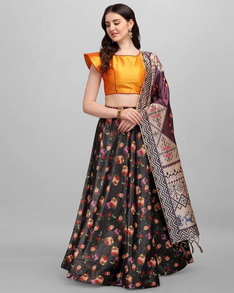 Yellow Crepe Silk Embroidered Lehenga Set Design by The little black bow at  Pernia's Pop Up Shop 2024