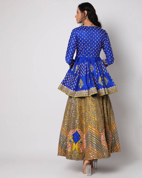 Electric Blue Embroidered Peplum Top , Lehenga Set – FUELTHESTORE