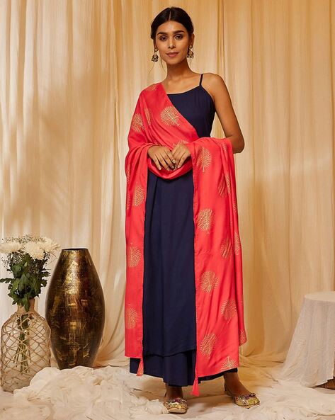 Strappy Sleeve A line Kurta with Palazzos Dupatta Price in India