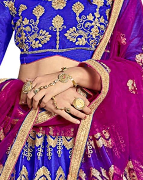 Buy Bridal Lehenga - Blue And Pink Velvet Designer Bridal Lehenga Choli