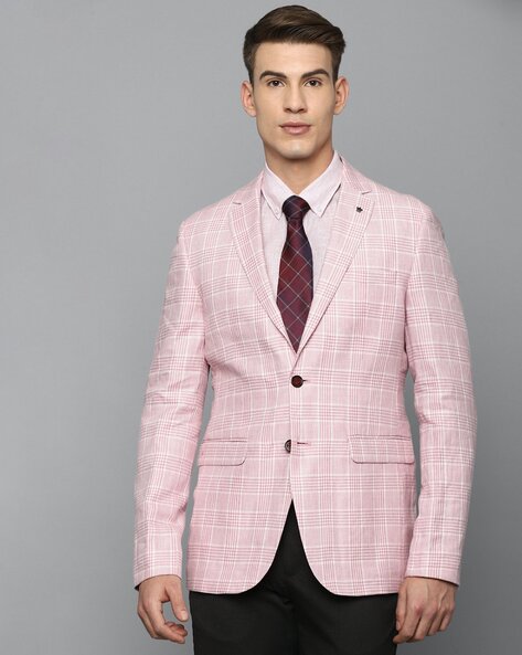 Checked Single-Breasted Blazer with Flap Pockets