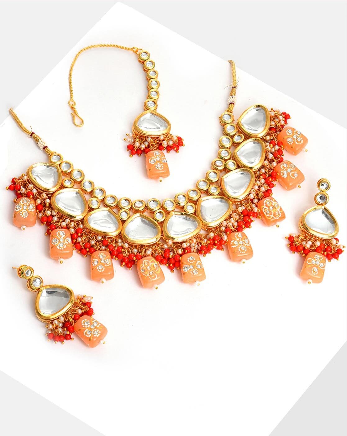 Buy Pinoozclub Orange Fabric Flower Jewellery for Women and Gilrs | Bride Jewellery  Set | Necklace | Earring | Maangtika | Hathfool | Pack of 1 at Amazon.in