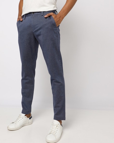Buy Navy Blue Slim Fit Striped Pants by GentWith.com with Free Shipping