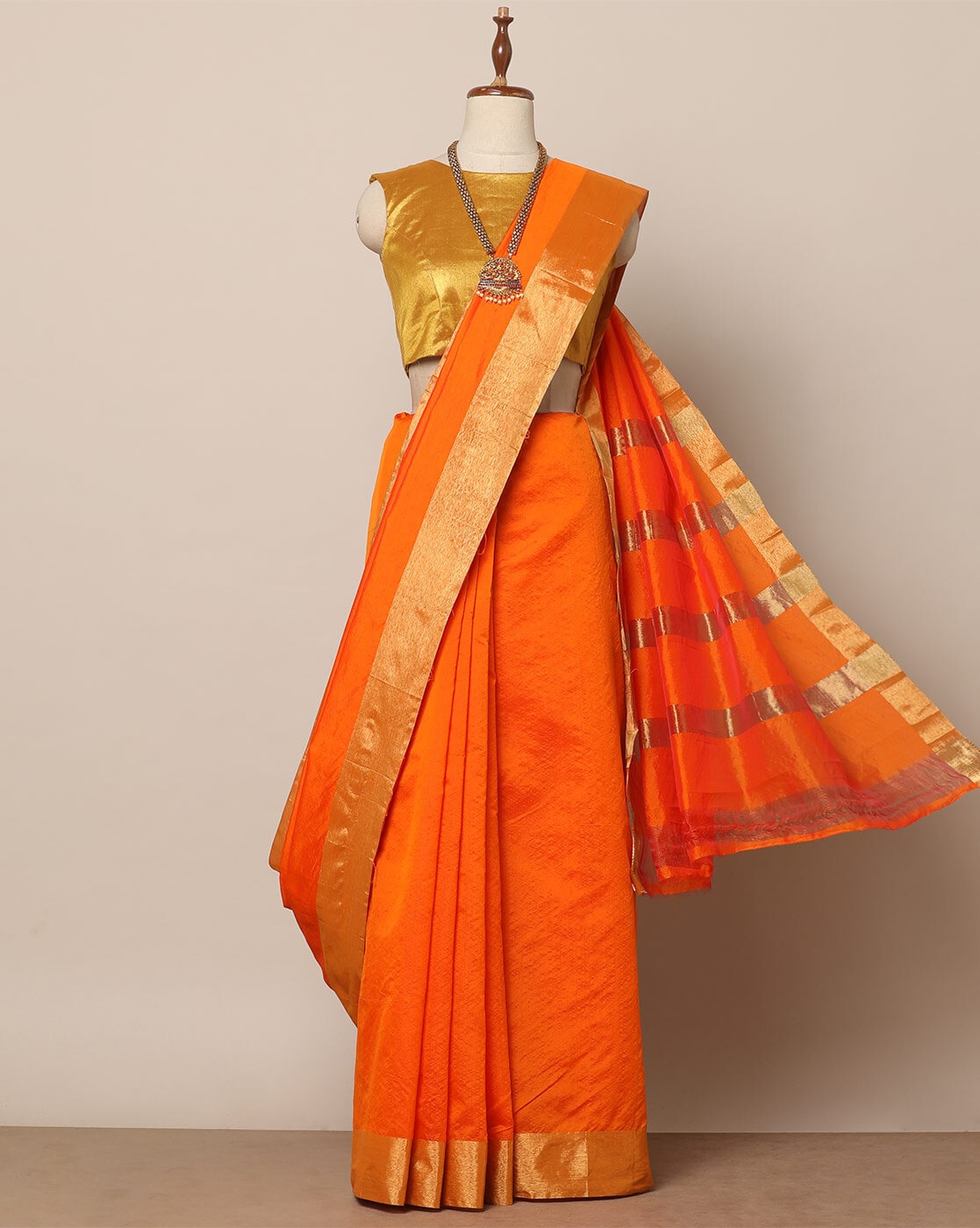 Orange Bliss Cotton Saree with Pom-Pom Border - TCS042 – Fashionous